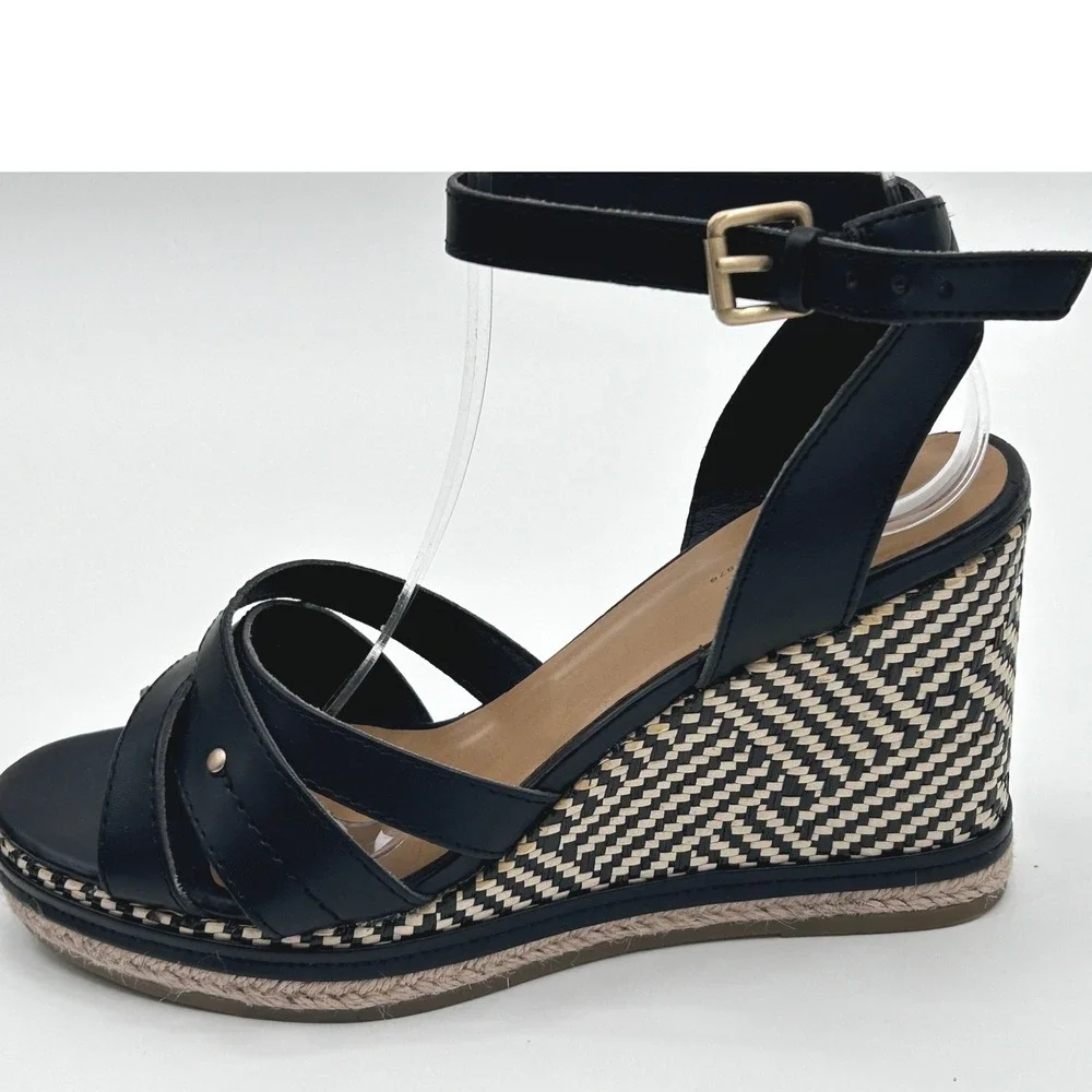 G.H. Bass Reece Ankle Strap Platform Wedge Espadrille Coastal Chic Euro Summer